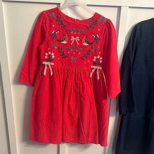 Boden Red Kids Christmas Dress with Embroidery